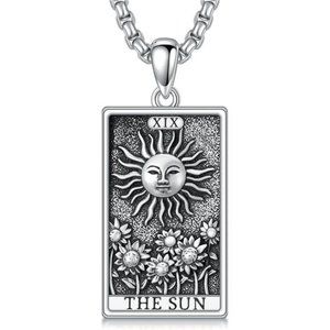 Tarot Card Necklace 925 Sterling Silver Skeleton Necklace The Sun Moon